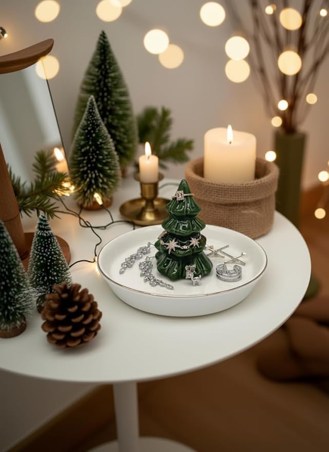 Forest Green Christmas Tree Ring Dish, Jewelry Holder, Jewelry Holder Dish, Christmas Tree Decor, Thanksgiving, Christmas