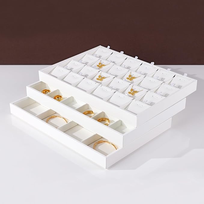 White PU Leather Jewelry Display Tray for Earrings Bracelet Necklace Jewelry Display Flat Tray Catchall