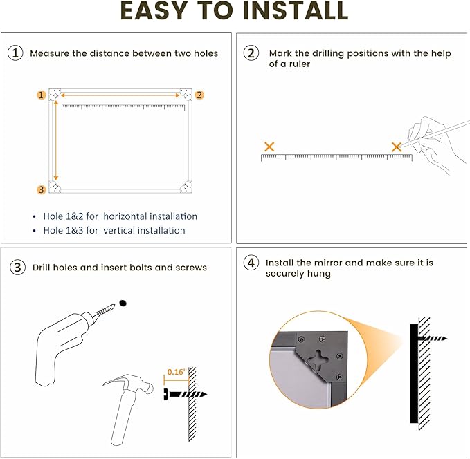 WEER 24X36 Inch Black Bathroom Mirror, Matte Black Framed Mirror, Rectangular Wall Mirror, Vanity Mirror for Bathroom, Anti-Rust, Tempered Glass, Hangs Horizontally or Vertically