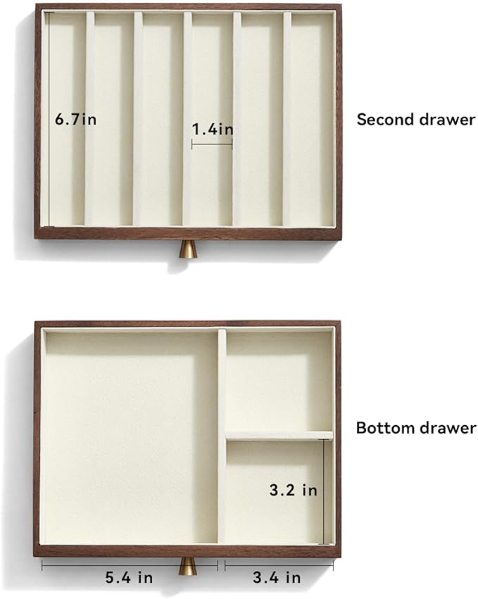 CHOSIN Black Walnut Wooden Jewelry Box for Women, 3-Layer Wood Jewelry Organizer with Glass Lid for Watches, Necklaces, Rings & Earrings Storage Valentine's Day Gifts