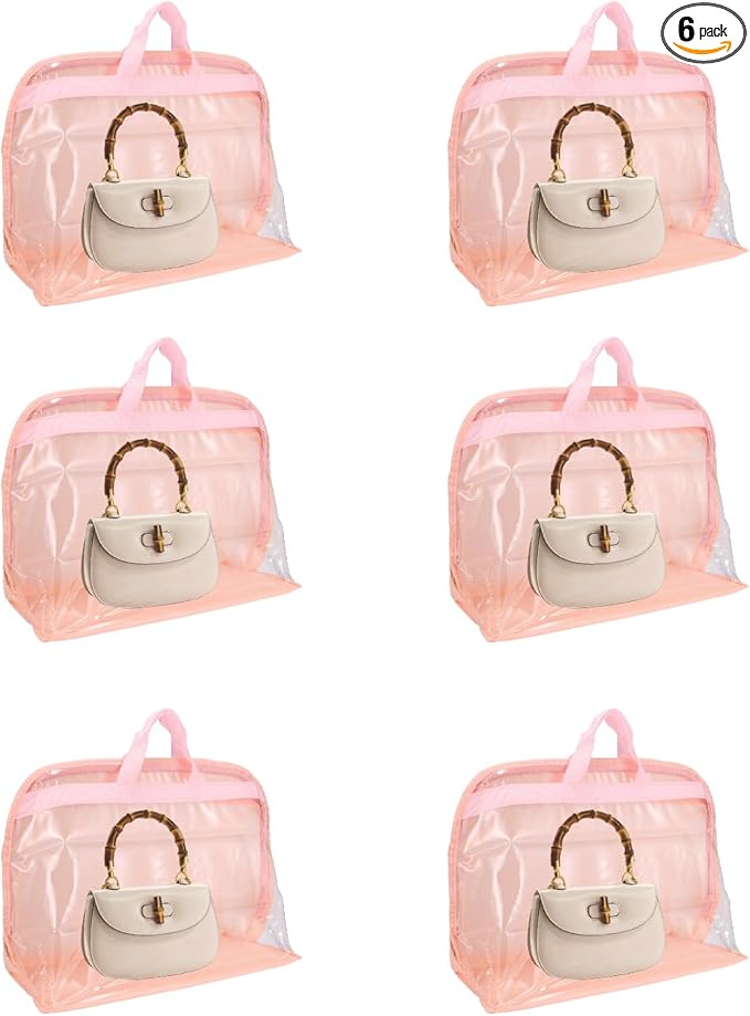 Dust Bags for Handbags - Purse Storage Organizer for Closet Moistureproof and Dustproof Cover Hanging with Zipper and Handle (Shell Pink Bag-S)