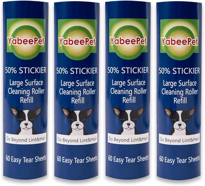 Large Surface Roller Refill for Scotch-Brite 50% Stickier Lint Roller, Works Great On Pet Hair (60 Sheets per Roll, 4 Pack)
