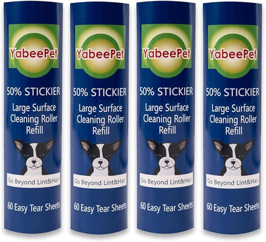 Large Surface Roller Refill for Scotch-Brite 50% Stickier Lint Roller, Works Great On Pet Hair (60 Sheets per Roll, 4 Pack)
