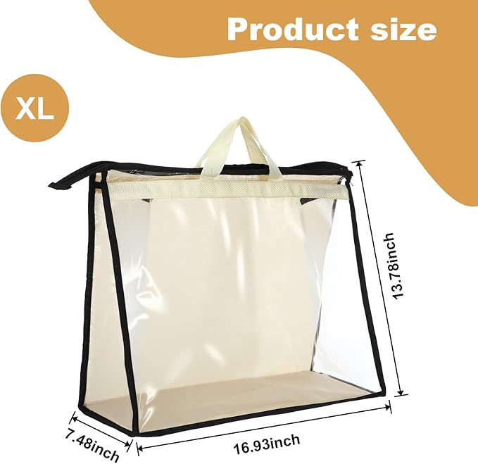 5 PCS Hanging Handbag Storage Organizer Non-Woven Transparent Dust-proof Homewares Purse Wallet Closet Storage Bag with Zipper and Handle (XL) ﻿
