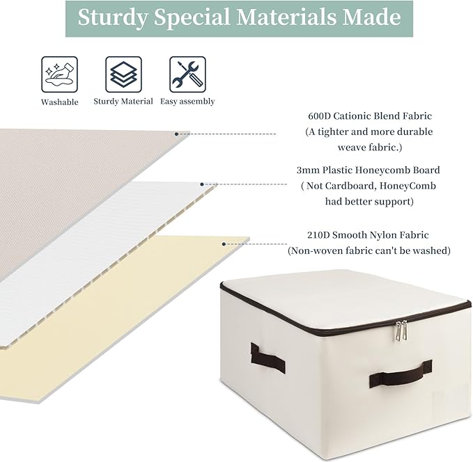 iwill CREATE PRO Folding Lidded Storage Bins with Lockable Zip & Label Pocket & Handles, Compatible for Most Closet Shelves Wardrobe Storage Organizer, Beige,2pcs
