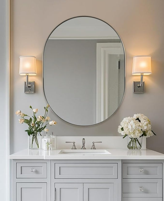 ANDY STAR 24x32’’ Oval Bathroom Mirror, Oval Nickle Mirror Pill-Shaped Design in Stainless Steel Metal Frame for Bathroom, Entryway, Living Room, Contemporary 1" Deep Wall Mount Vertical or Horizontal