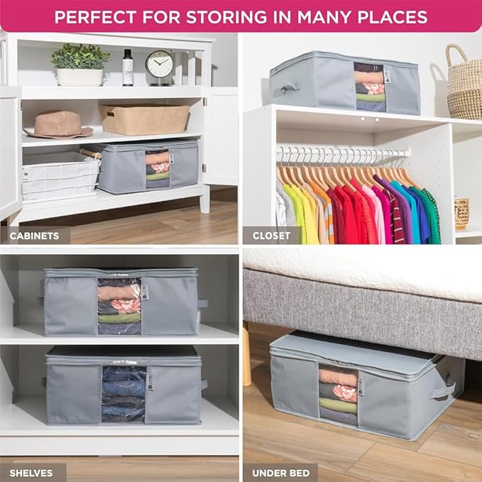 Cedar Clothes Storage Bag Organizer – Protects from Moths, Moisture, Dirt & Dust – Set of 2 Underbed Storage Bags for Clothes, Cashmere Sweaters, Bedding & More - Underbed Storage - Grey