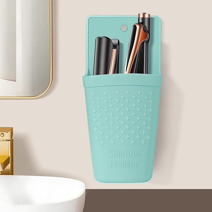 ZAKRA Curling Iron Holder,Heat Resistant Silicone Holder for Flat Iron,Hair Straightener,Hot Hair Tools,Vanity Accessories Organizer(Mintgreen)