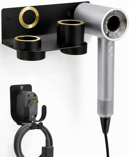 Hair Dryer Holder Wall Mount for Dyson Supersonic Airwrap Hair Dryer, Wall Mounted Hair Tool Organizer, Metal Blow Dryer Holder Attachments Storage for Bathroom and Salon, Black