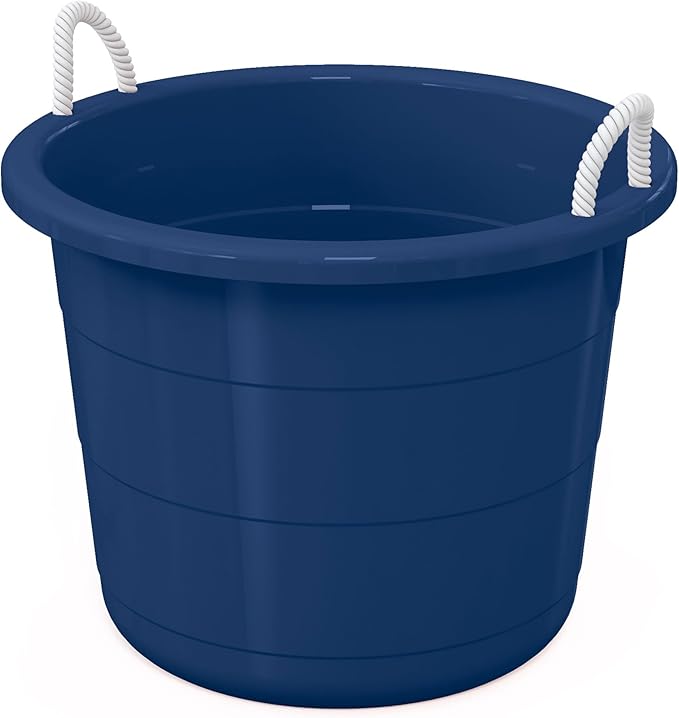 Life Story 8 Pack Open Storage Bucket, Round Plastic Container with Rope Handles, 17 Gallon, Blue