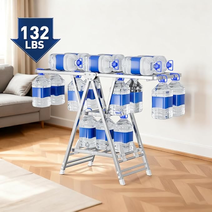 MIKEE Clothes Drying Rack,Stainless Steel Foldable Laundry Drying Rack with Height Adjustable Wings,Clothes Rack with Shoe Rack,Windproof Hanging Holes and Wheels，132 lb,Indoor Outdoor Use