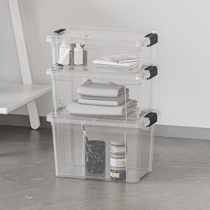 Superio Storage Bins with Lids- 8 Pack, 4.5 Qt Clear Boxes for Organizing, Stackable Plastic Containers- BPA Free, Non-Toxic, Odor Free, Organizer for Home, Office, Dorm