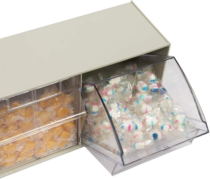 Akro-Mils TiltView Plastic Storage Cabinet with 3 Tilt Out Bins, Horizontal Plastic Parts Organizer, Teacher Toolbox, and Office Supply Organizer, 23-5/8" W x 9-7/16" H x 7-7/8" D, Stone