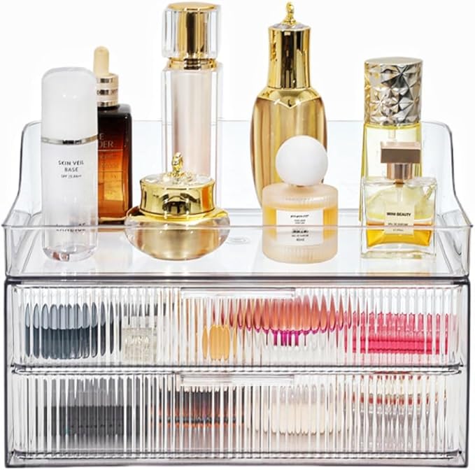 Makeup Organizer Countertop Large Cosmetic Display Cases Cosmetic Organizer Skin care Organizer, 2 Drawers