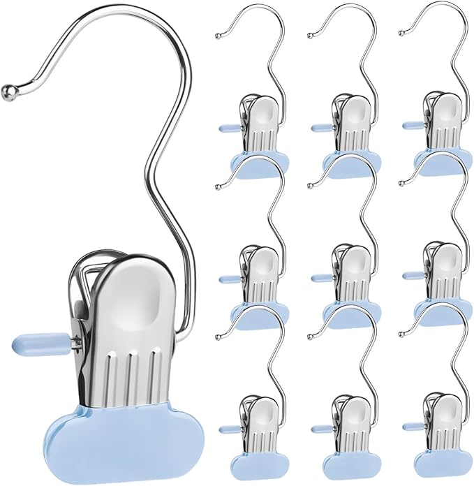 Boot Hangers Clips, 2025 New Heavy Duty Clothes Pin, Multipurpose Boot Hanger with Clips for Closet, Portable Laundry Clip for Travel, Clip Hangers for Pants Hats Socks Gloves (10, Blue)