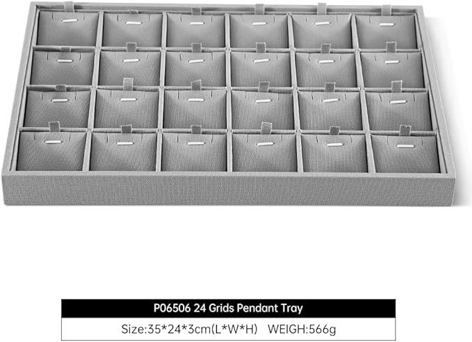 Linen Stackable Necklace Storage Tray, 24 Grid Pendant Display Tray, Jewellery Shop Counter Showcase Table Top Organizers, Makeup Table Drawer Insert Jewelry Tray