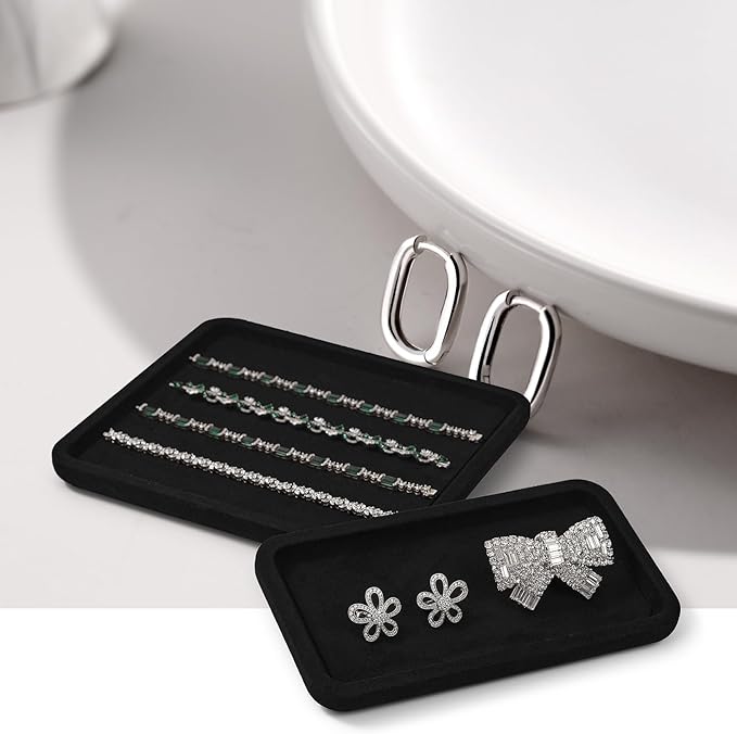 Oirlv Microfiber Jewelry Display Tray Jewelry Display Flat Tray for Rings Earrings Necklace Bracelet Jewelry Photograph Display Catchall （M,Black）