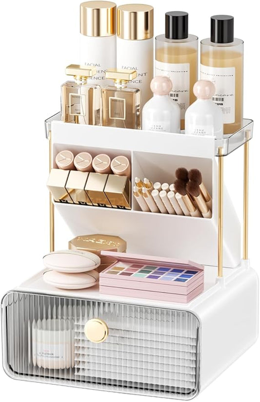 3-Tier Bathroom Makeup Organizers and Storage, Makeup Vanity Organizer, Bathroom Countertop Organizer, Dorm Room Essentials，Makeup Brush Holder, Desk, Perfume, Office, Jewelry and Skincare Organizers