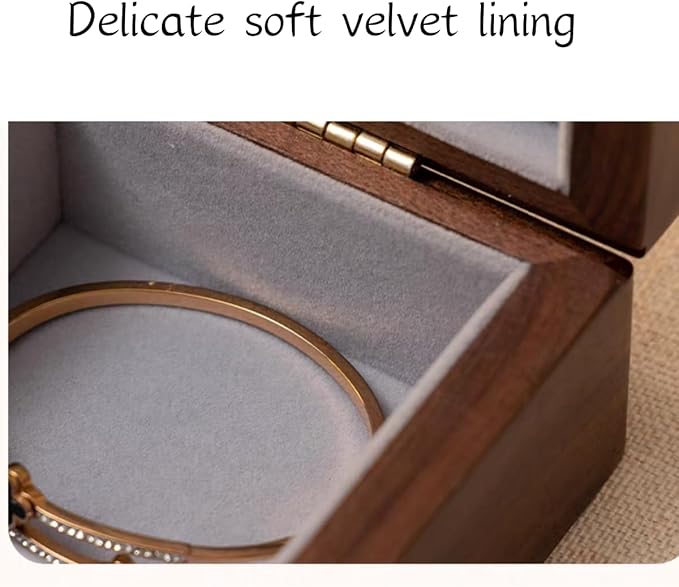Bescott 1 Layer Solid Black Walnut Wooden Jewelry Box for Women with Lock and Key Wood Vintage Organizer for Men Earrings Rings Necklaces Bracelet Storage Mother's Day Gift