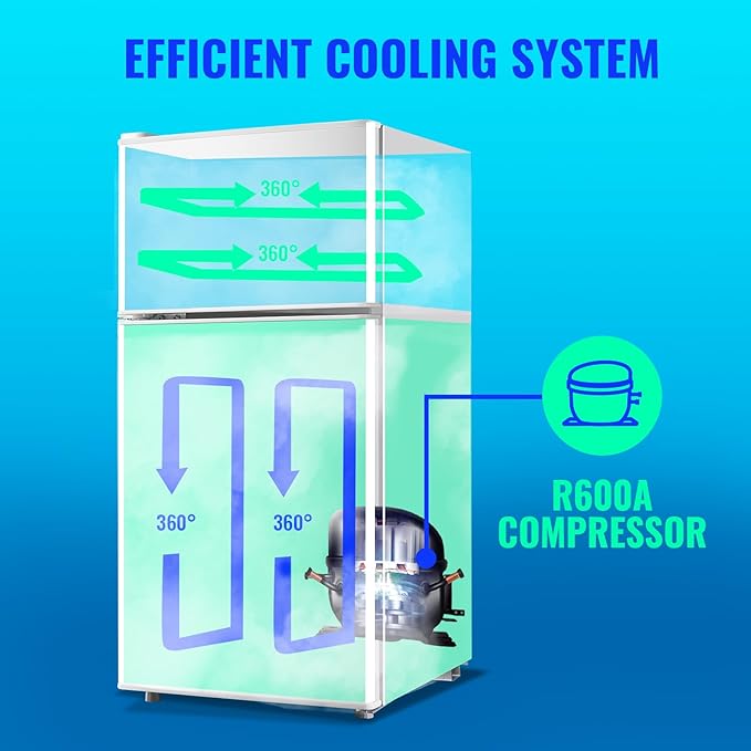 2.4 Cu.ft Small Refrigerator with Double Doors Mini Fridge with Freezer Dorm Refrigerator For Singel 7 Mode Temperature Suit for Apartment Bedroom Rv White