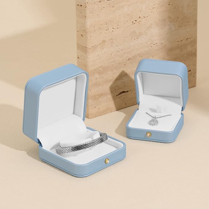 Oirlv Elegant Sky Blue Necklace Gift Box Leather Necklace Boxes for Jewelry Gift Velvet Interior Pendant Box