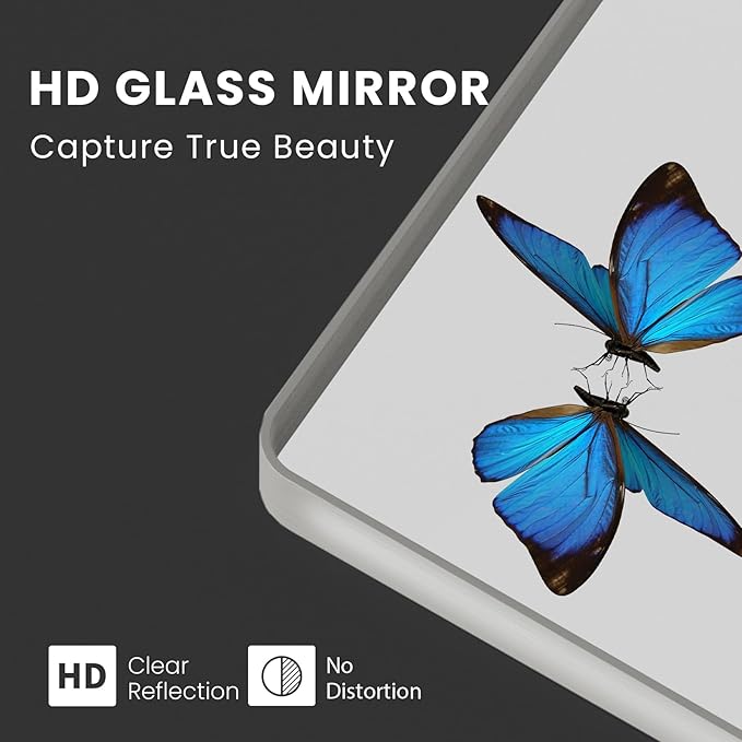 Brushed Nickel Bathroom Mirror 60x40 Inch, Brushed Silver Metal Frame Mirror Wall Mounted, Rounded Rectangle Bathroom Vanity Mirror, Tempered Glass, Anti-Rust, Horizontal/Vertical