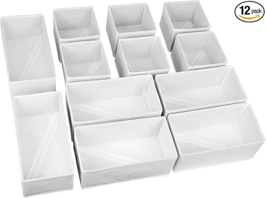 Drawer Organizer Clothes, Foldable Fabric Dresser Organizer Closet Organizers and Storage Box for Underwear,Folded Clothes,Baby Clothing,Socks,Bra,Towels,Ties(6M+6S,White)