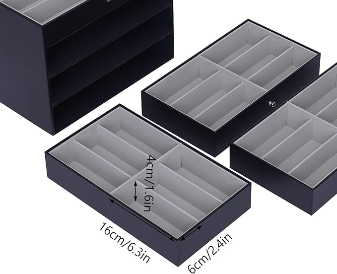 Sunglasses Organizer, Sunglasses Storage Organizer, Eyeglasses Storage Glass Top Lockable Case Organizer Eyeglasses Display Box for Women Men (Black)
