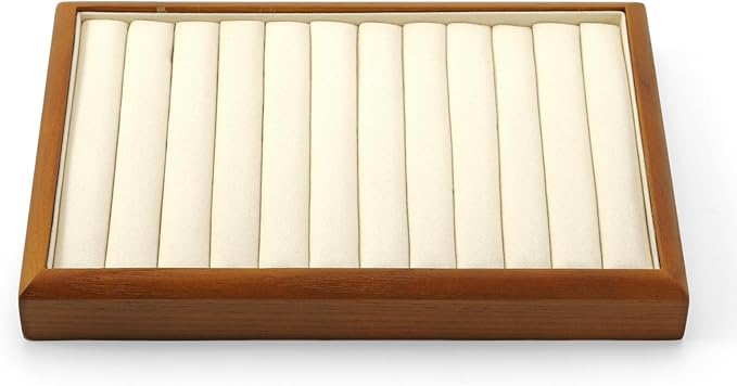 Solid Wood Jewelry Ring Display Tray Jewelry Drawer Organizer Showcase Display Organizer Tray for Rings Stud Earrings(Beige)