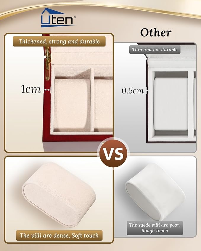 Uten 3 Slots Watch Box Storage Case Organizer Jewellery Display Wooden for Men Women