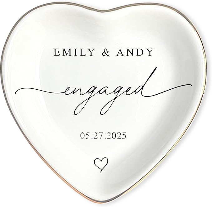 Custom Engagement Ring Holder Ring Dish, Custom Wedding Gifts for Couple, Bridal Shower Couple Jewelry Tray, Monogrammed Engagement Wedding Gifts for Bride 3