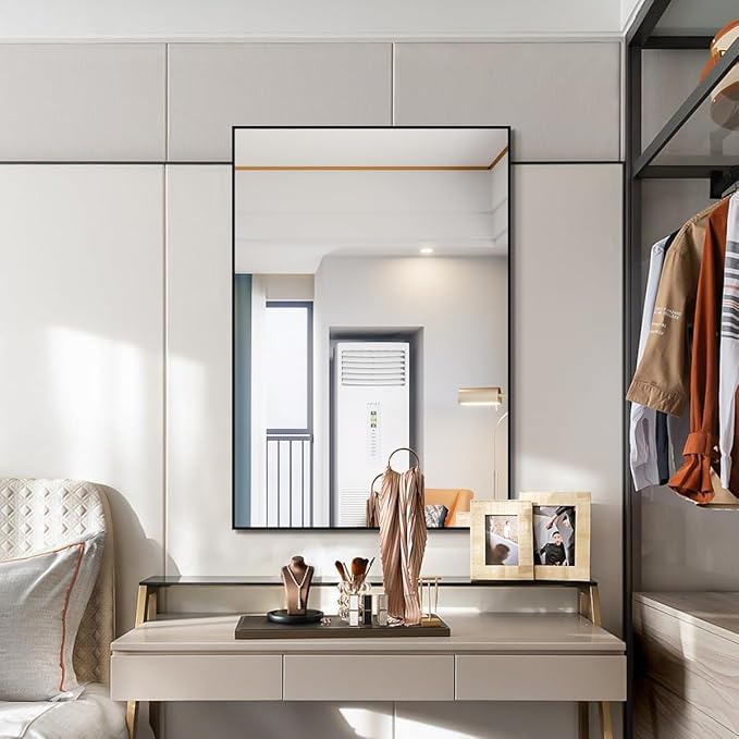 Koonmi Black Mirrors for Wall, 30x48 Inch Bathroom Mirror, Rectangular Wall Mirror for Living Room Bedroom Bathroom, Hangs Horizontally or Vertically