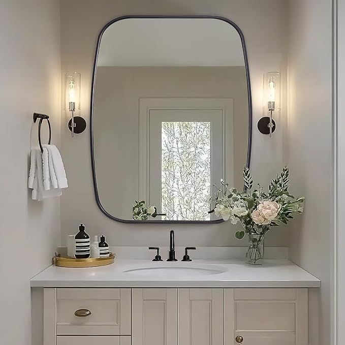 ANDY STAR Black Oval Mirrors for Bathroom, 28x36 Inch Oblong Bathroom Mirrors for Over Sink, Modern Metal Vanity Mirror, Non-Rusting SUS304 Metal Tube Frame, Wall-Mounted Vertically or Horizontally