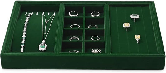 4 In 1 Velvet Jewelry Trays Jewelry Drawer Organizer Tray Stackable Jewelry Trays Necklace Bracelet Ring Earring Organizer Tray(Green)
