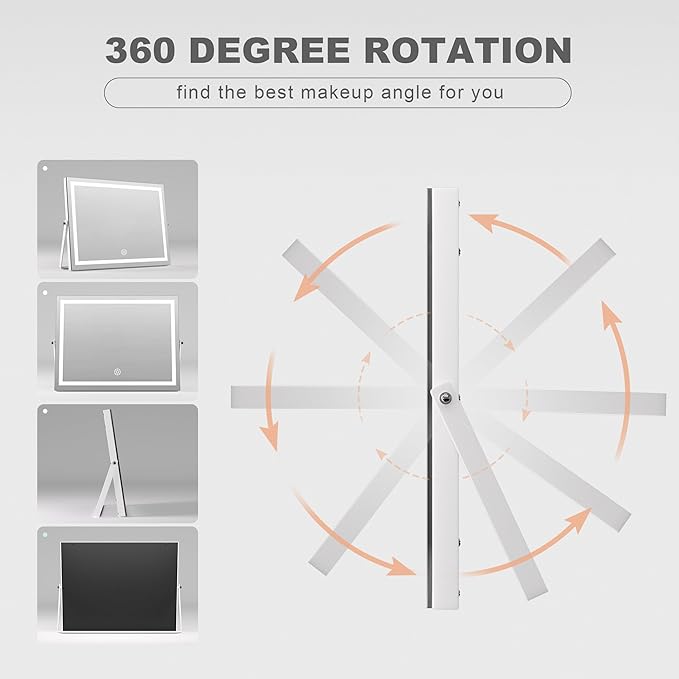 Hasipu Vanity Mirror with Lights, 17.7" x13.8” - 10X Magnification, Smart Touch 3 Color Modes, Brightness Control & 360° Rotation