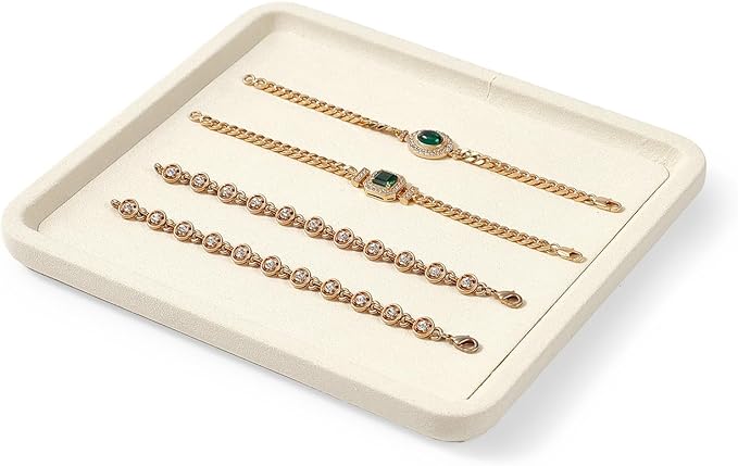 Oirlv Microfiber Jewelry Display Tray Jewelry Display Flat Tray for Rings Earrings Necklace Bracelet Jewelry Photograph Display Catchall （M,Creamy-White）