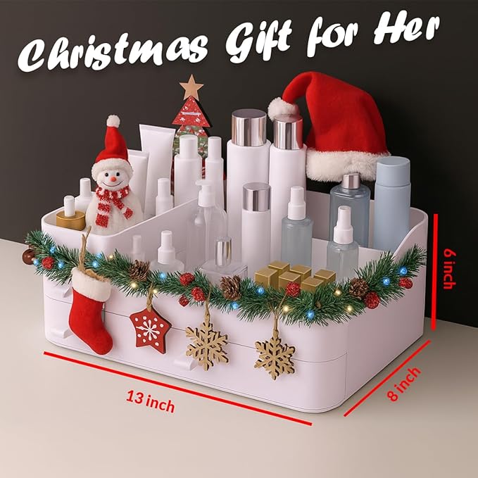 Makeup Organizer for Vanity – Large Cosmetic Storage Box with Drawers & Compartments for Brushes, Lipsticks, and Skincare – Bathroom Countertop Organizer for Women & Girls – Elegant White Design