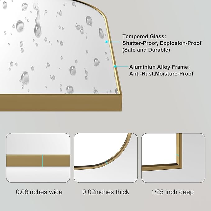 15x18 Inch Compact Gold Arched Mirror Perfect for Small Bathroom Vanity & Decorative Wall Use Space-Saving Brushed Metal Frame Arch Mirror for Bathroom Living Room Bedroom or Entryway