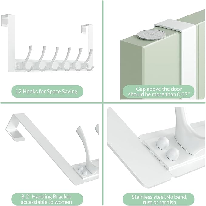 Over The Door Hooks with 6 Hooks for Hanging-Space-Saving,Over The Door Hanger,Over The Door Towel Rack,Towel Hanger for Bathroom,Guaranteed Quality & Compressed Packaging (2, White-Unassembled)