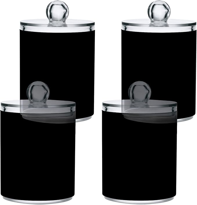 Qilmy Solid Black Qtip Holder 2 Pack, 14 oz Apothecary Jars Bathroom Vanity Organizer Canister for Qtips, Cotton Swabs, Cotton Balls, Cosmetic Pads, Flossers, Bath Salts