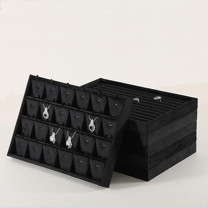 Stackable Jewelry Trays, Velvet Earring Box,Premium Necklace Box,Luxury Jewelry Display Case,Black Pendant Trays