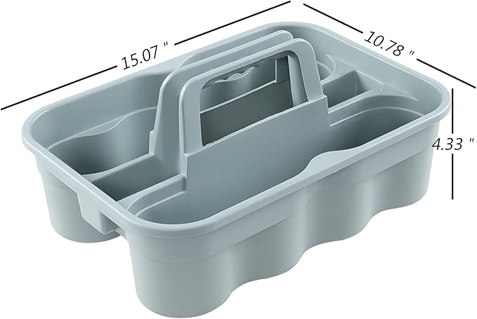 6-Pack Plastic Storage Caddy, Cleaning Caddy with Handle, Gray