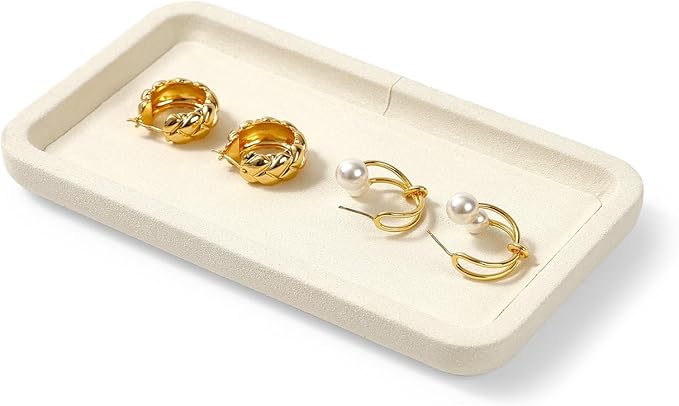 Oirlv Microfiber Jewelry Display Tray Jewelry Display Flat Tray for Rings Earrings Necklace Bracelet Jewelry Photograph Display Catchall （S,Creamy-White）