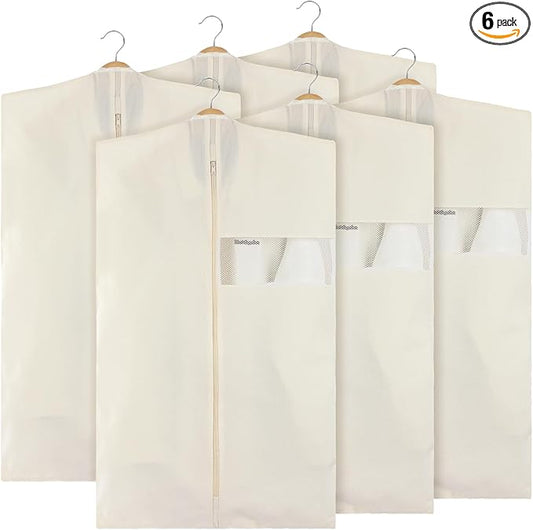 Aliceset 6 Pcs 24 x 40 Inches Cotton Garment Bags for Hanging Clothes, Canvas Suit Bags for Clothes Coats Jackets Shirts Closet Storage Travel Gusseted Hanging Garment Cover