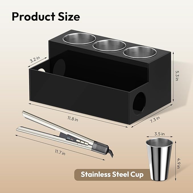 NIUBEE Hair Tool Organizer, Black Acrylic Hair Dryer and Styling Holder, Bathroom Countertop Blow Dryer Holder, Vanity Caddy Storage Stand for Accessories, Makeup, Toiletries