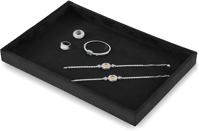 Valet Tray For Men, Velvet Jewelry Display,Premium Flat Catch All Trays,Luxury Mens Valet Tray,Black Jewelry Drawer Organizer