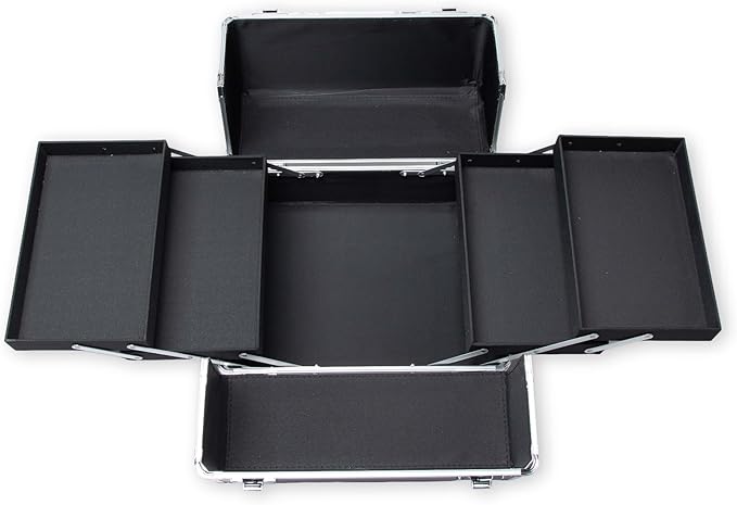 Makeup Rolling Train Case - Professional Cosmetics Organizer with Aluminum Frame, Folding Trays & Wheels, Portable for Travel & Studio (Black)