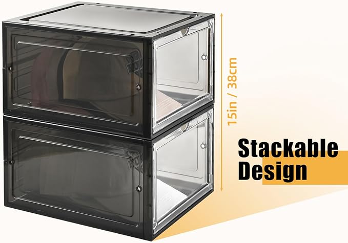 Hat Organizer Box,Stackable Clear Baseball Caps Holder Box Containers with Magnetic Door for Hats Snapback Cap Storage,Clear Hat Storage with Magnetic Door, Holds 20 Hats (black clear, 2 pack)