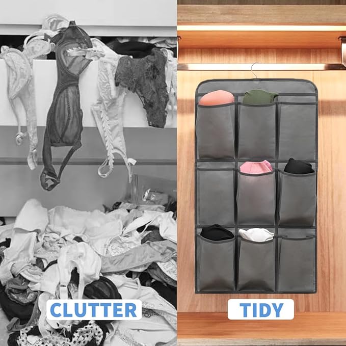 2 Pcs Closet Organizer Dual Sided Hanging Shoe Storage Bag Underwear Socks Holder with 18 Pockets (FABRIC POCKETS)