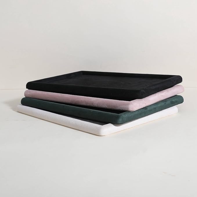Rectangle Jewelry storage organizer plate, Velvet Jewerly display tray, Empty showcase tray for Necklace Bracelet Ring Earring【Black-Medium, 11.8 x 8.7 in 】